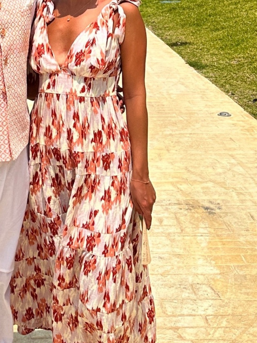 House of Harlow 1960 Cream Maxi Dress with Rust Floral Print size L
